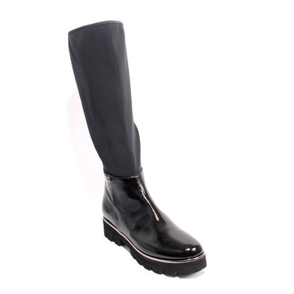 ITALIAN Black Patent Leather Stretch Zip-Up Boots